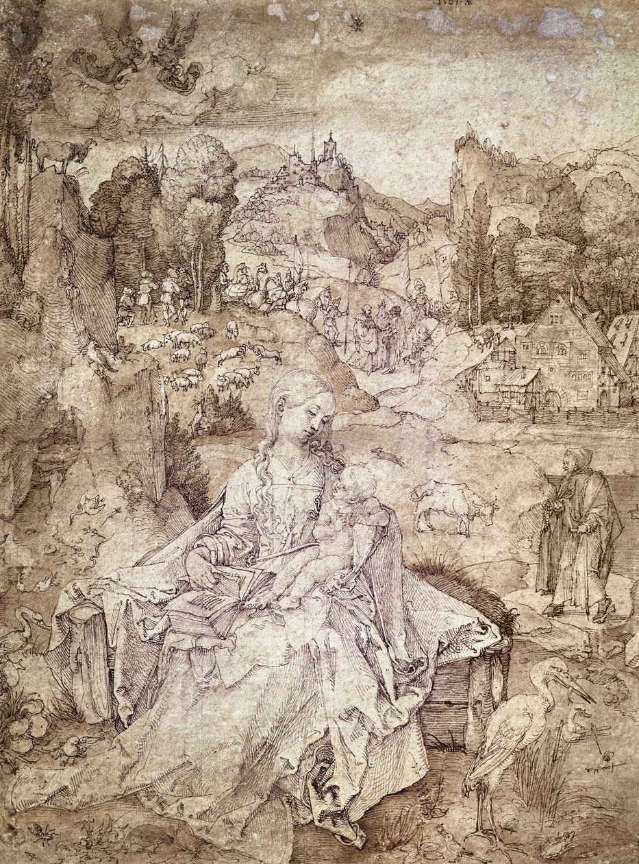 Jomfru Maria midt i et landskab, 1503 (pen og akvarel på papir) af Albrecht Dürer