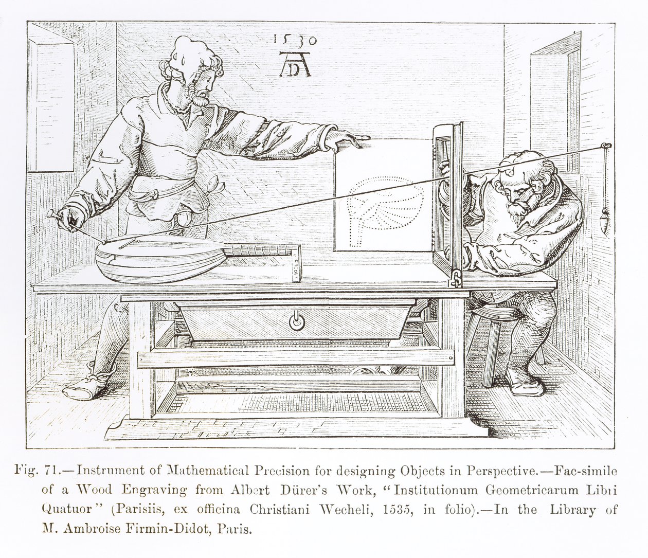 Instrument til matematisk præcision til at designe objekter i perspektiv, 1530 af Albrecht Dürer