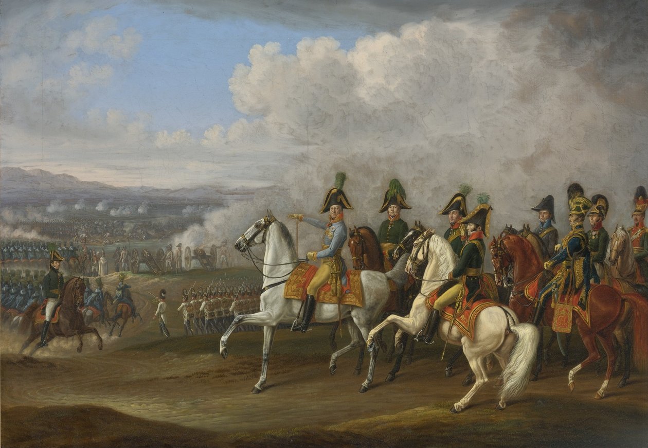 General von Bellegarde og hans officerer under et slag af Albrecht Adam