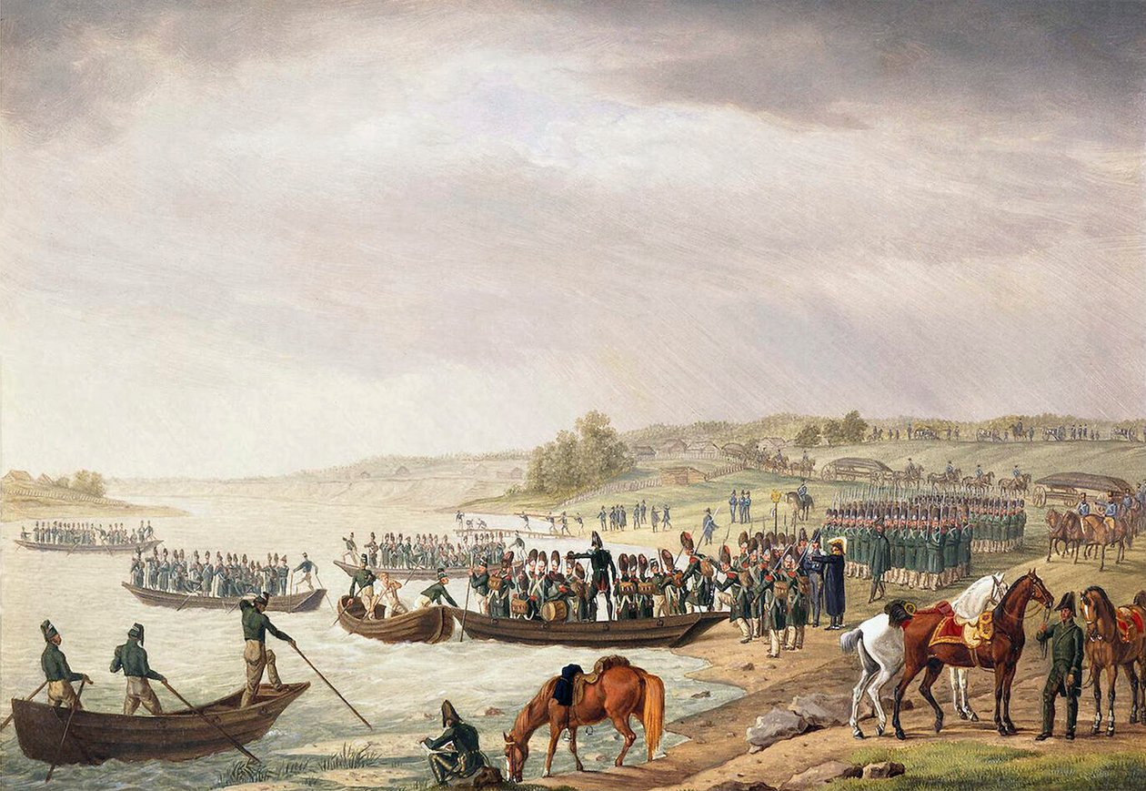 Det italienske korps af Eugene de Beauharnais krydser Niemen den 30. juni 1812, 1815. af Albrecht Adam