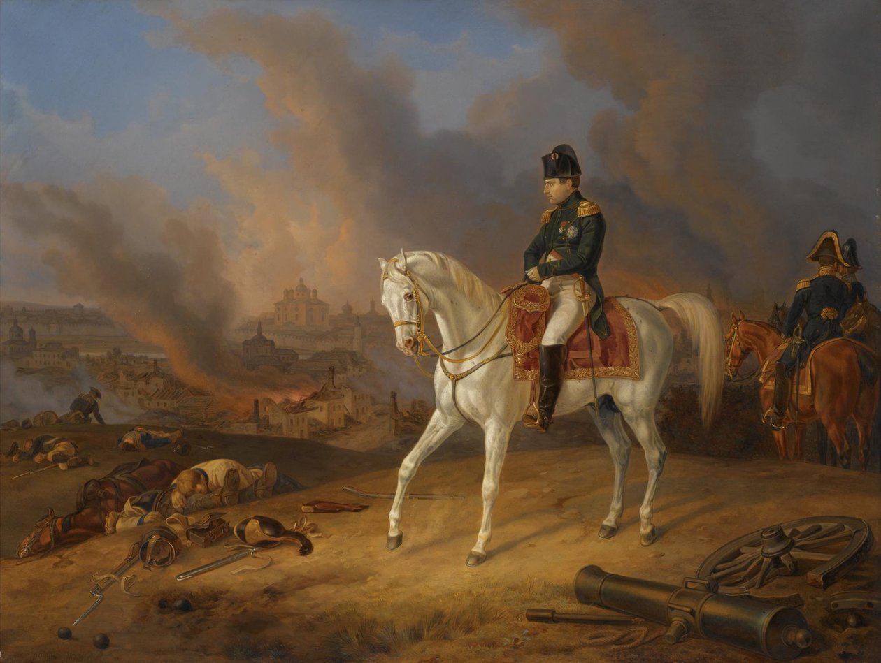 Napoleon Bonaparte før den brændende by Smolensk af Albrecht Adam