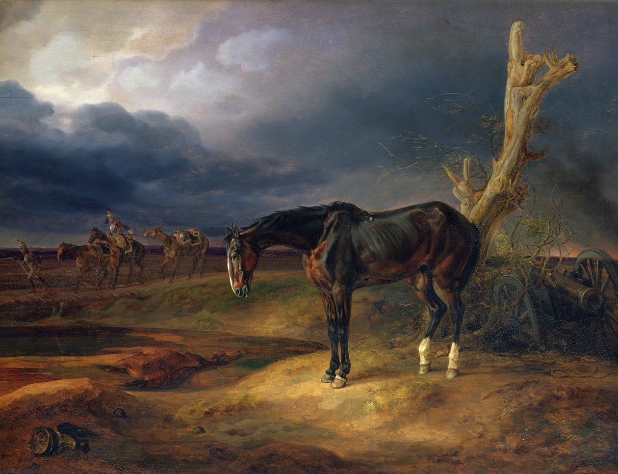 Ejerløs hest på slagmarken ved Moshaisk i 1812, 1834 af Albrecht Adam