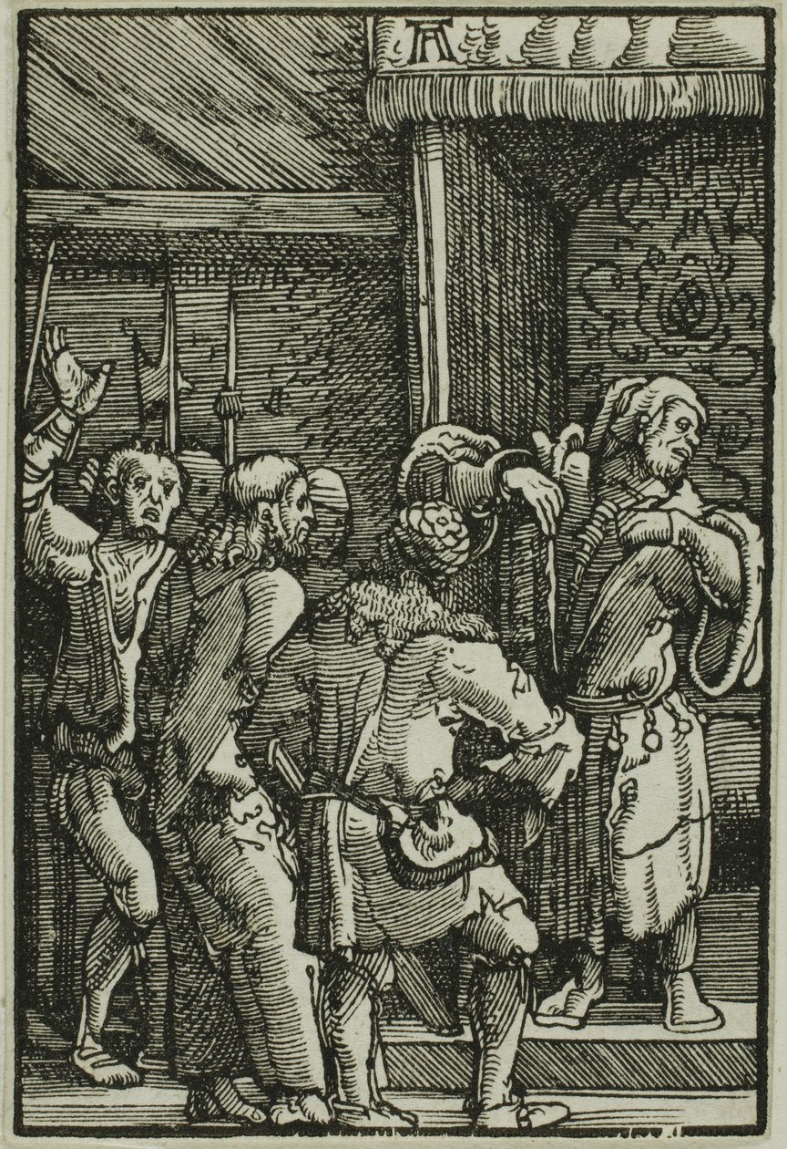 Kristus før Kajfas, fra Menneskets fald og forløsning af Albrecht Altdorfer