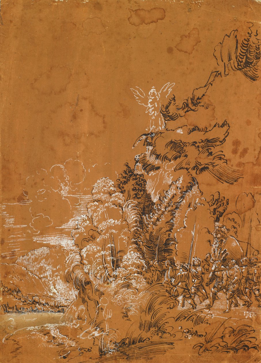 Skovlandskab med engle og lejesoldater af Albrecht Altdorfer