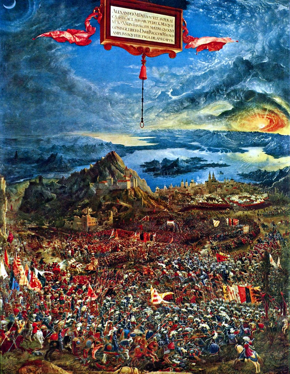 Tysk: Historienzyklus: Alexanderschlacht (Schlacht bei Issus) Slaget om Alexander ved Issus af Albrecht Altdorfer