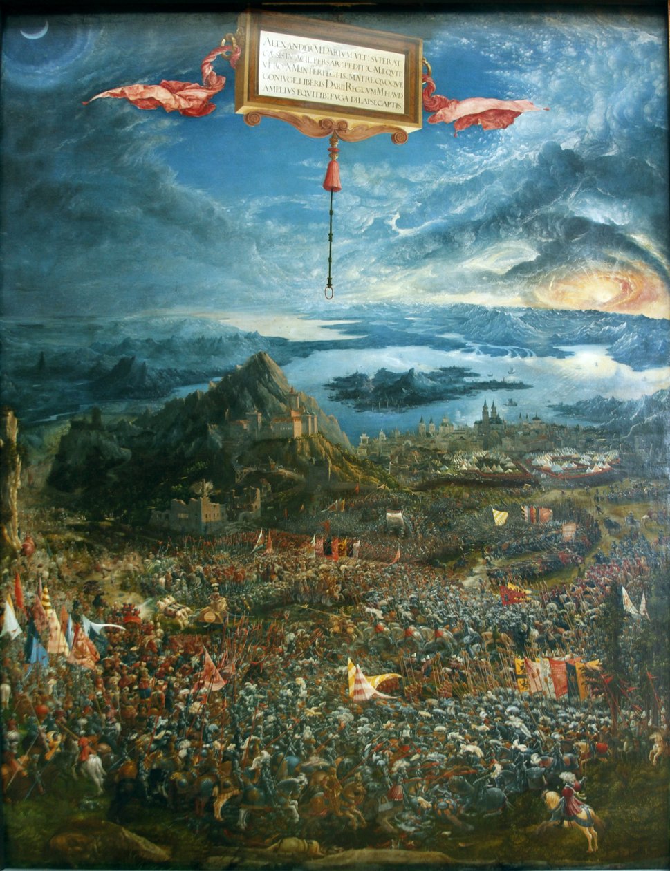 Tysk: Historienzyklus: Alexanderschlacht (Schlacht bei Issus) Slaget om Alexander ved Issus af Albrecht Altdorfer