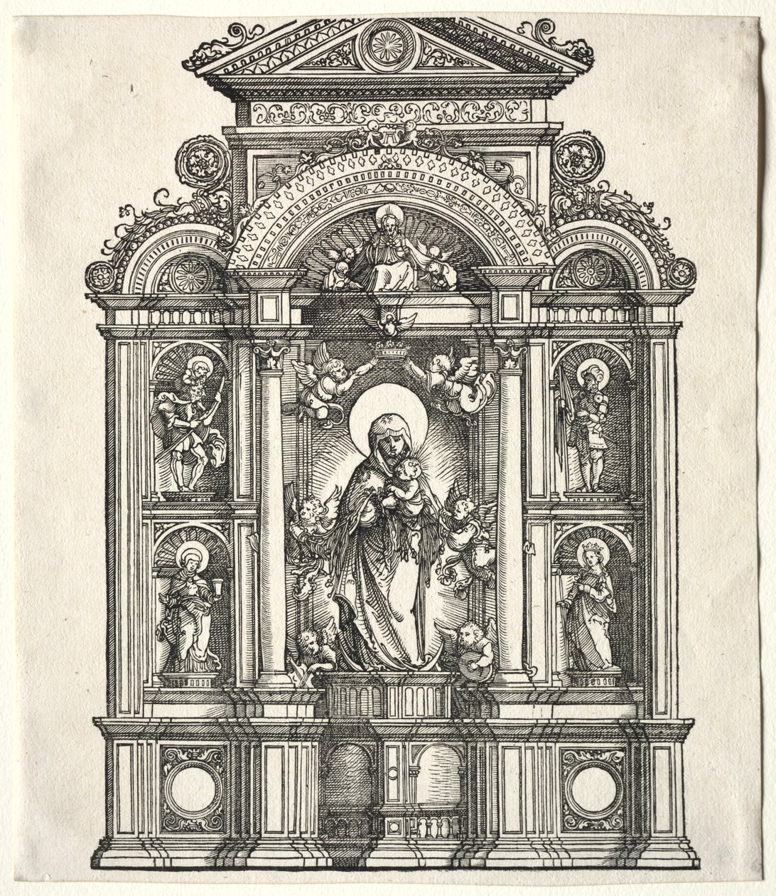 Storalter med Jomfruen, i en grænse til SS. Christopher, George, Barbara, Catherine af Albrecht Altdorfer