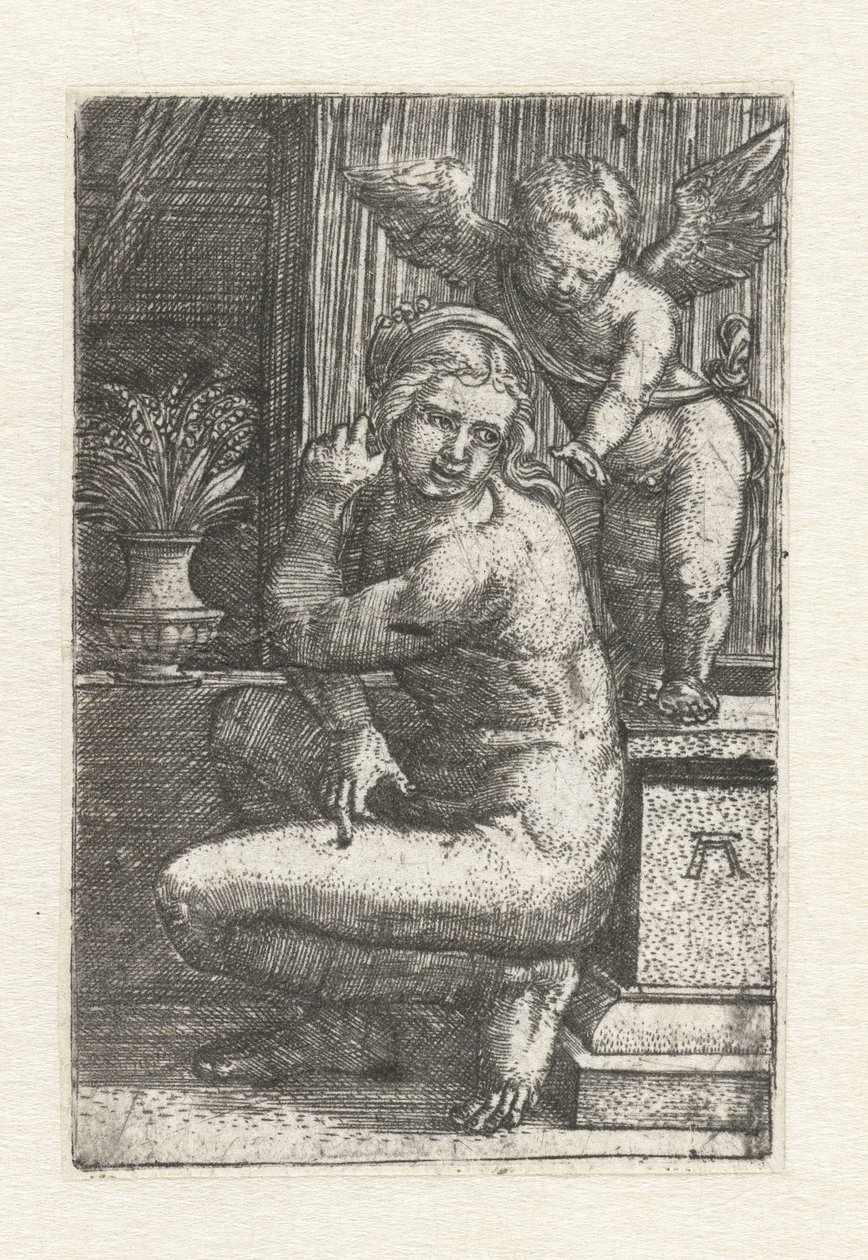 Knælende Venus med Amor af Albrecht Altdorfer