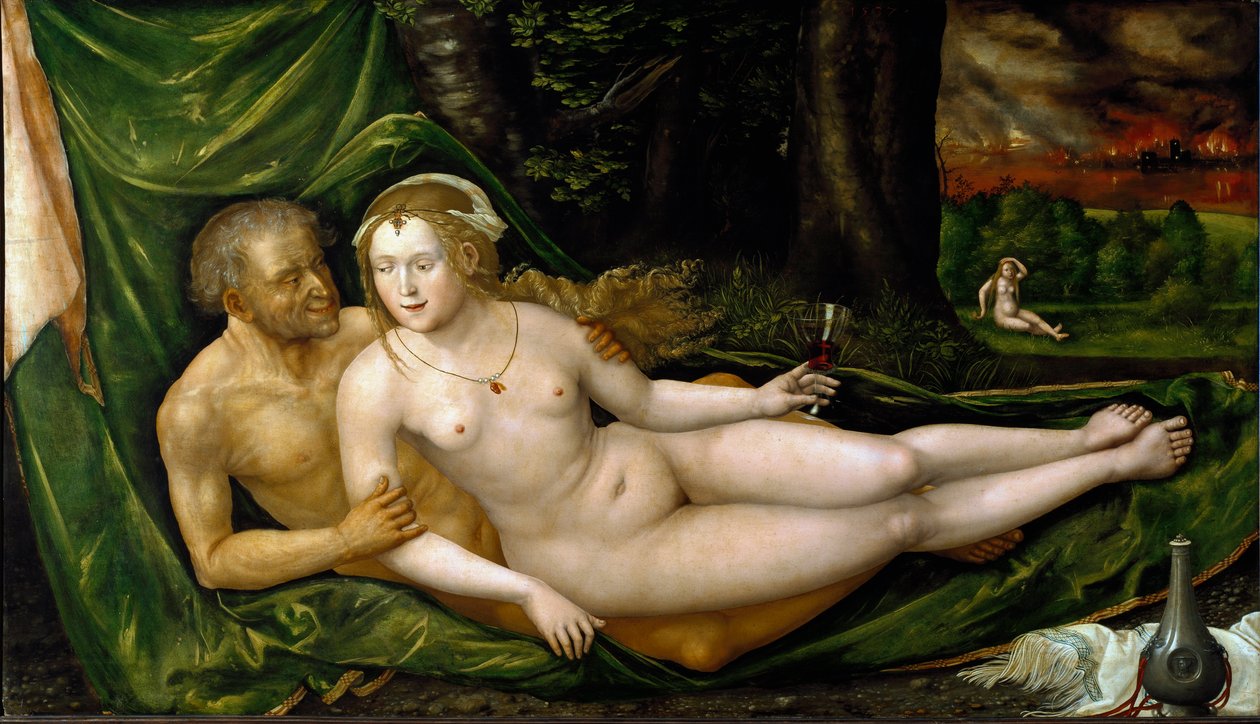 Loth og hans døtre Maleri af Albrecht Altdorfer (ca. 1480-1538) 1537 Dim. 107,5x189 cm Wien, Kunsthistorisches Museum af Albrecht Altdorfer