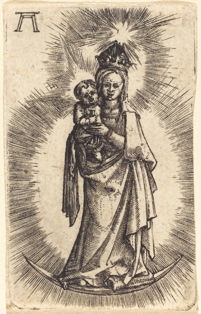 Madonna og barn står med en halvmåne af Albrecht Altdorfer