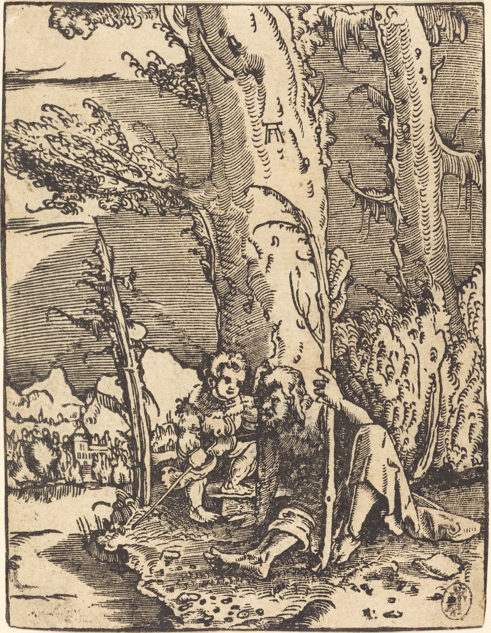 Sankt Christopher sidder ved en flodbred af Albrecht Altdorfer