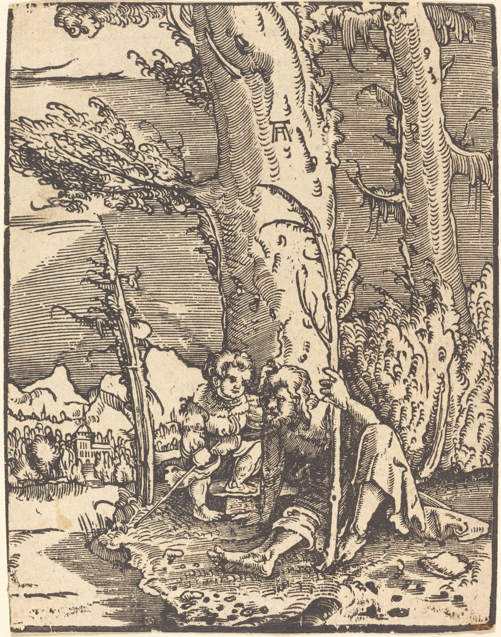 Sankt Christopher sidder ved en flodbred af Albrecht Altdorfer