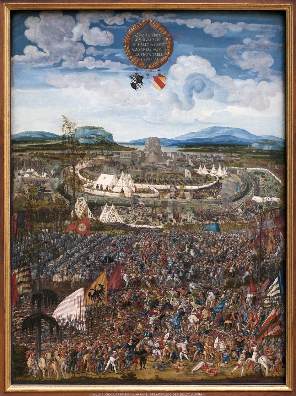 Slaget ved Alexander. Alexander III af Makedoniens sejr sagde den Store (356-323 f.Kr.) over Darius III Codoman (omkring 380-330 f.Kr.), konge af perserne, til Issos (nær det nuværende Iskenderun, Tyrkiet) i 333 f.Kr. Maleri af Albrecht Altdorfer (1480-153 af Albrecht Altdorfer
