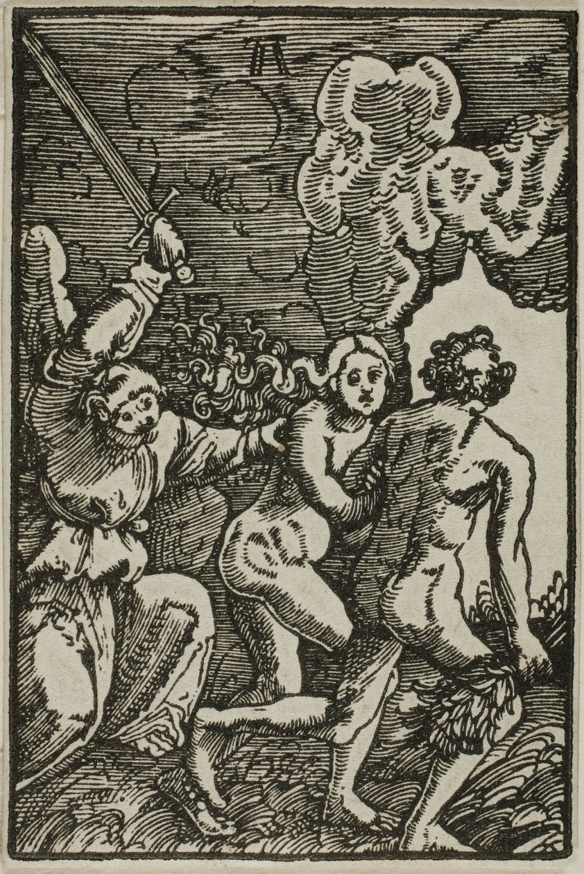 Uddrivelsen fra paradiset, fra menneskets fald og forløsning af Albrecht Altdorfer