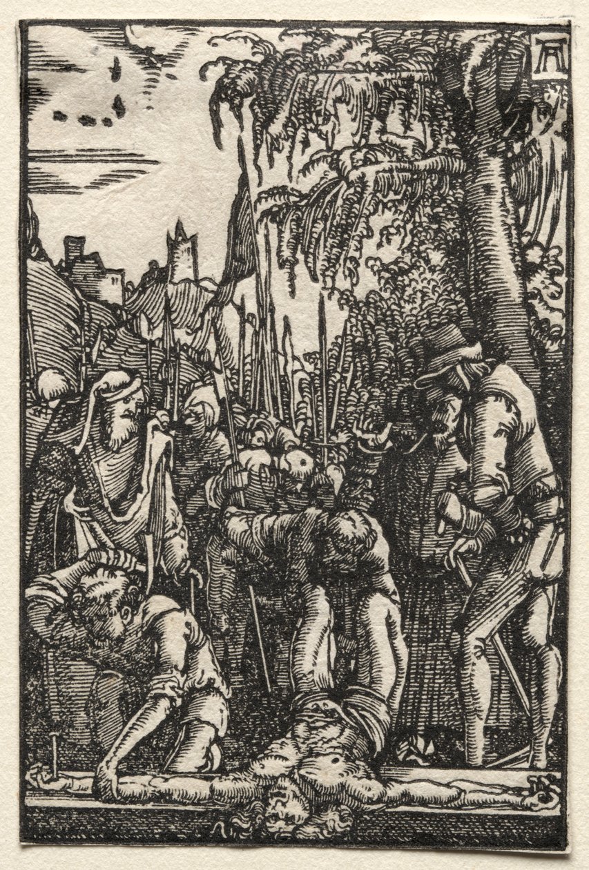 Menneskets fald og forløsning: Kristus naglet til korset, ca. 1515. af Albrecht Altdorfer