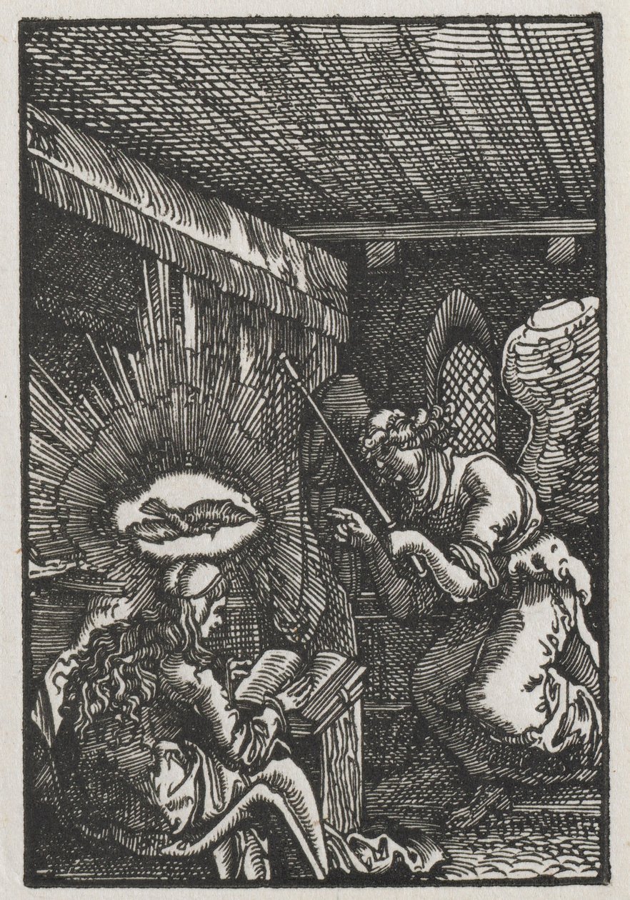 Menneskets fald og forløsning: Bebudelsen, ca. 1513. af Albrecht Altdorfer