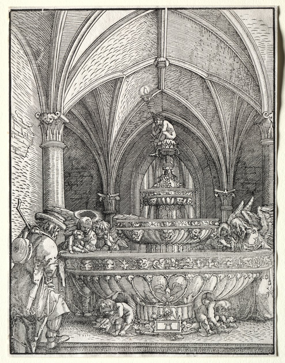 Den hellige familie på flugt til Egypten ved et springvand af Albrecht Altdorfer