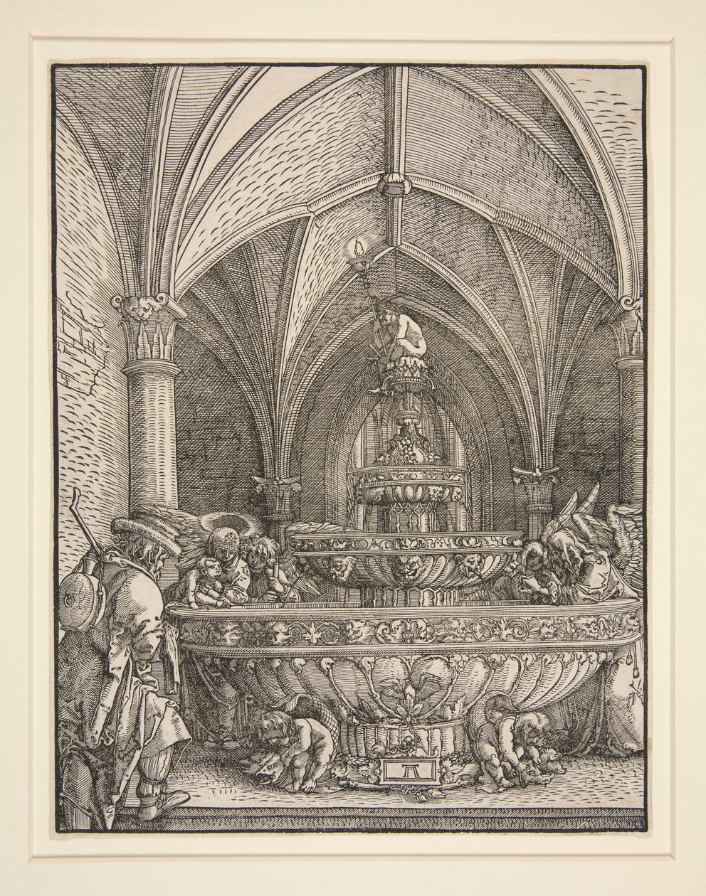Den hellige familie på flugt til Egypten ved et springvand af Albrecht Altdorfer