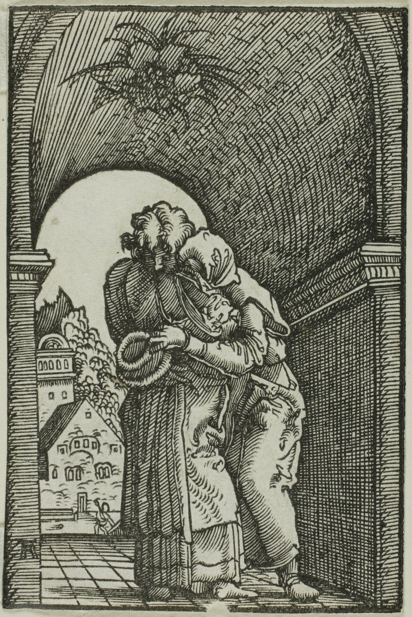 Mødet mellem Joachim og Anne, fra Menneskets fald og forløsning af Albrecht Altdorfer