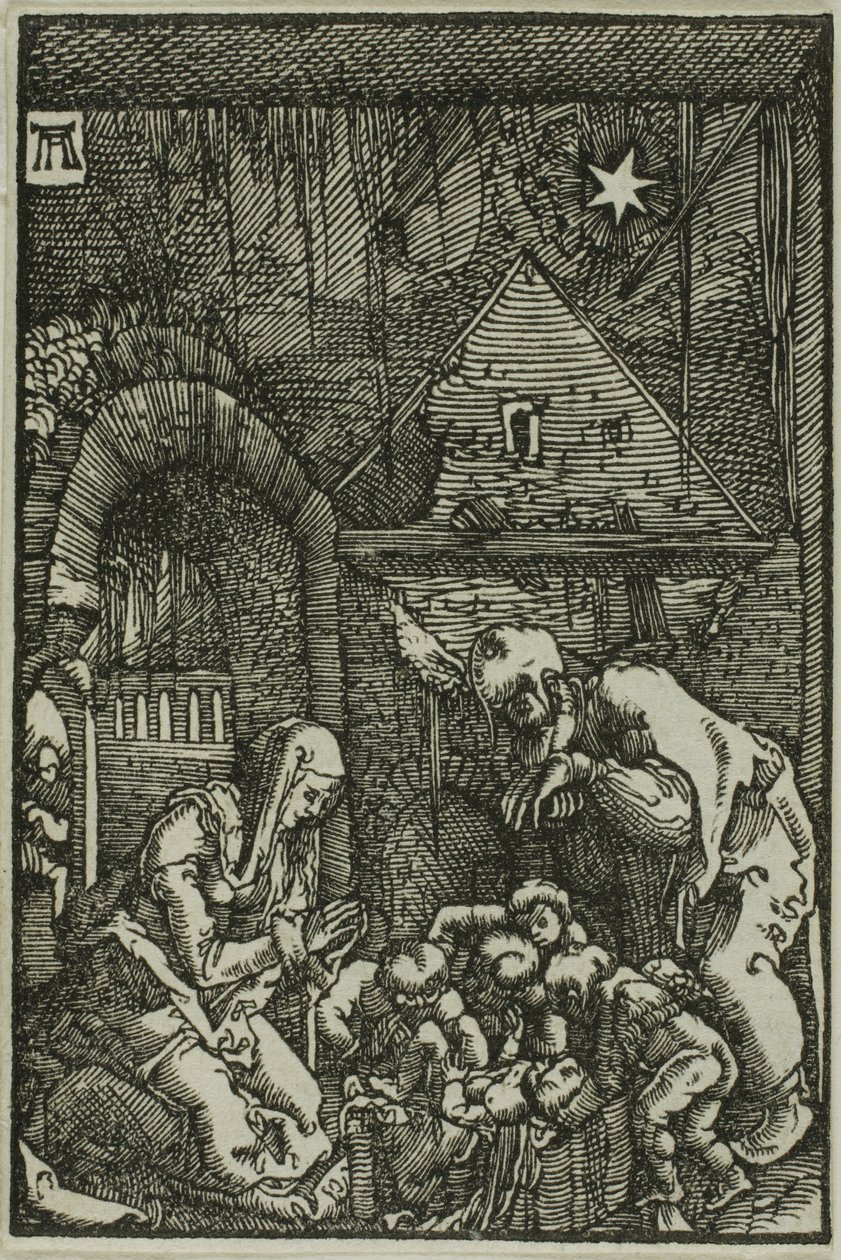 Fødselen, fra Menneskets Fald og Forløsning af Albrecht Altdorfer
