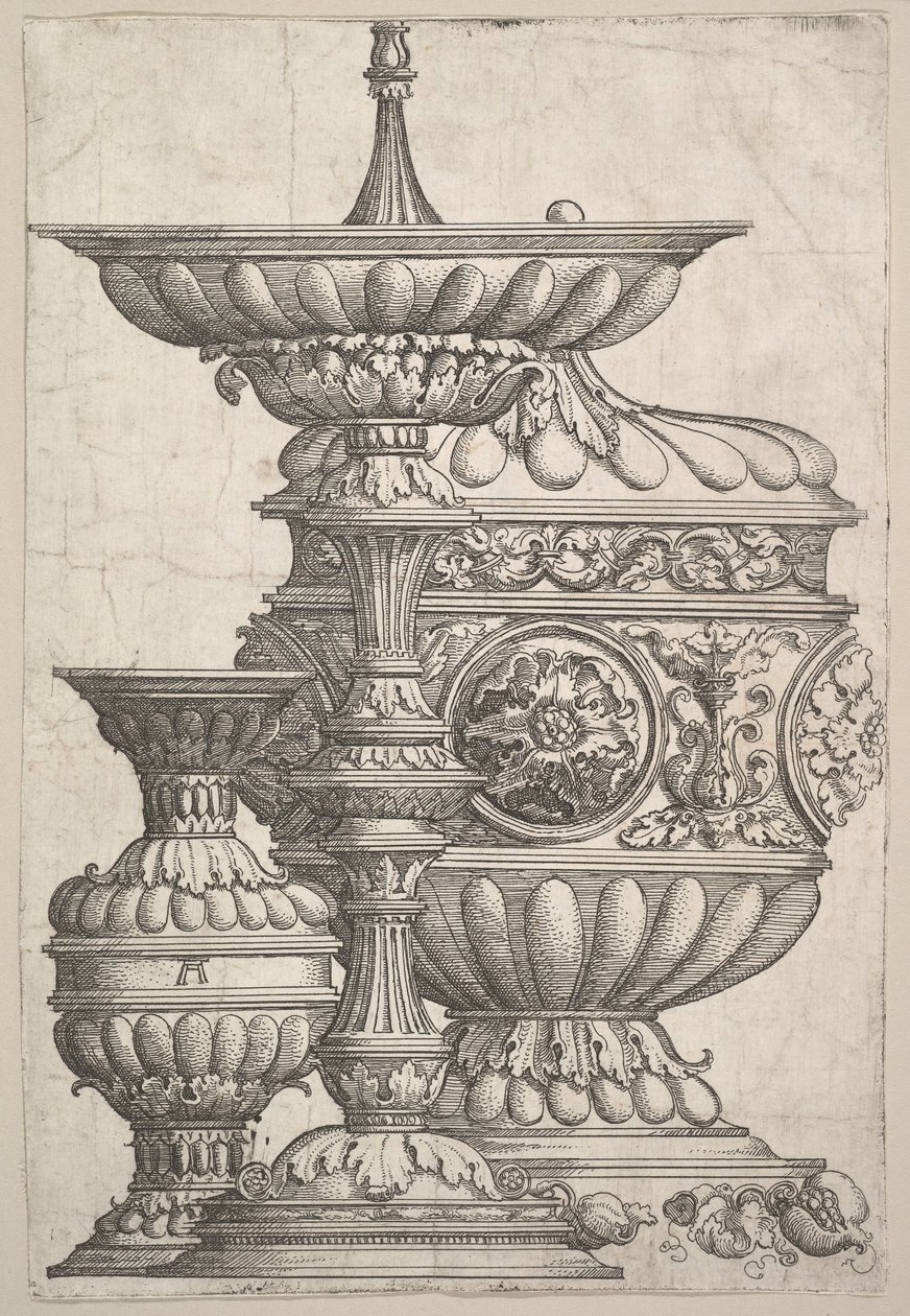 Tre elegante fartøjer på en hvid baggrund, ca. 1525. af Albrecht Altdorfer