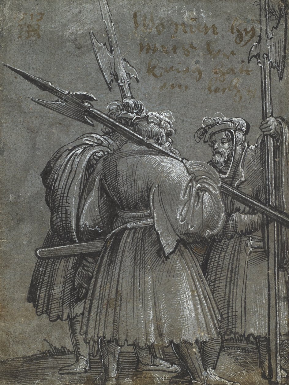Tre nattevagt, 1513 (tegning på blåt gråt papir) af Albrecht Altdorfer