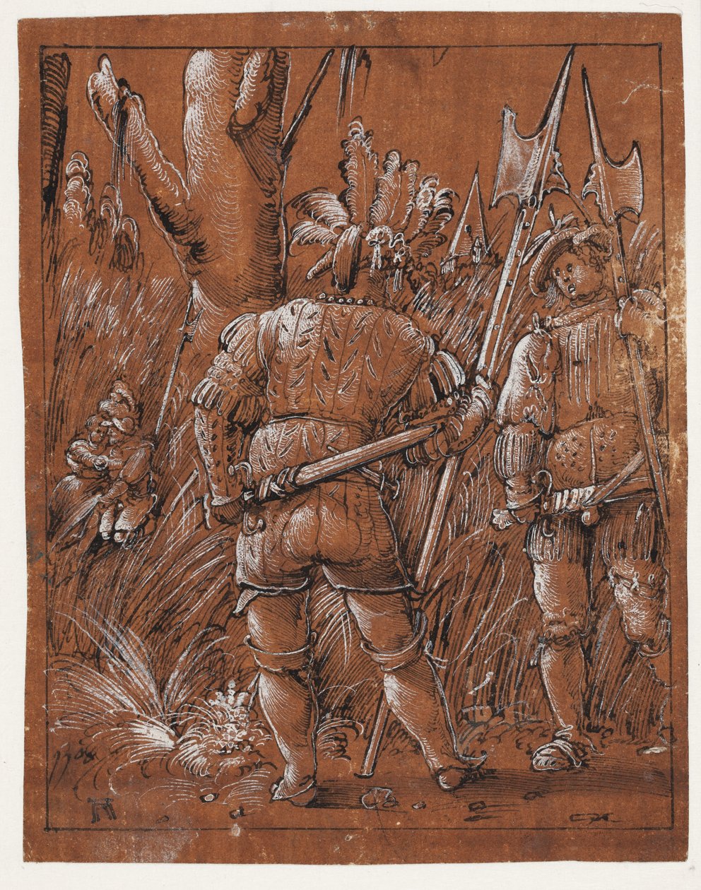 To lansquenets ser på et par elskere af Albrecht Altdorfer