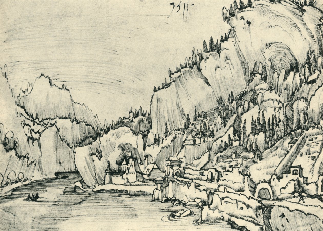 Udsigt over Sarmingstein ved Donau, 1511, 1943. af Albrecht Altdorfer