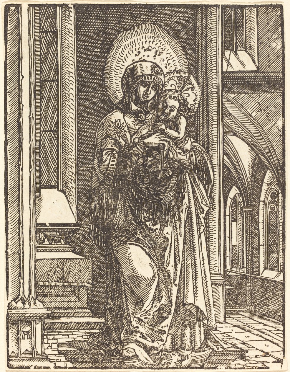 Jomfru og barn i en kirke af Albrecht Altdorfer