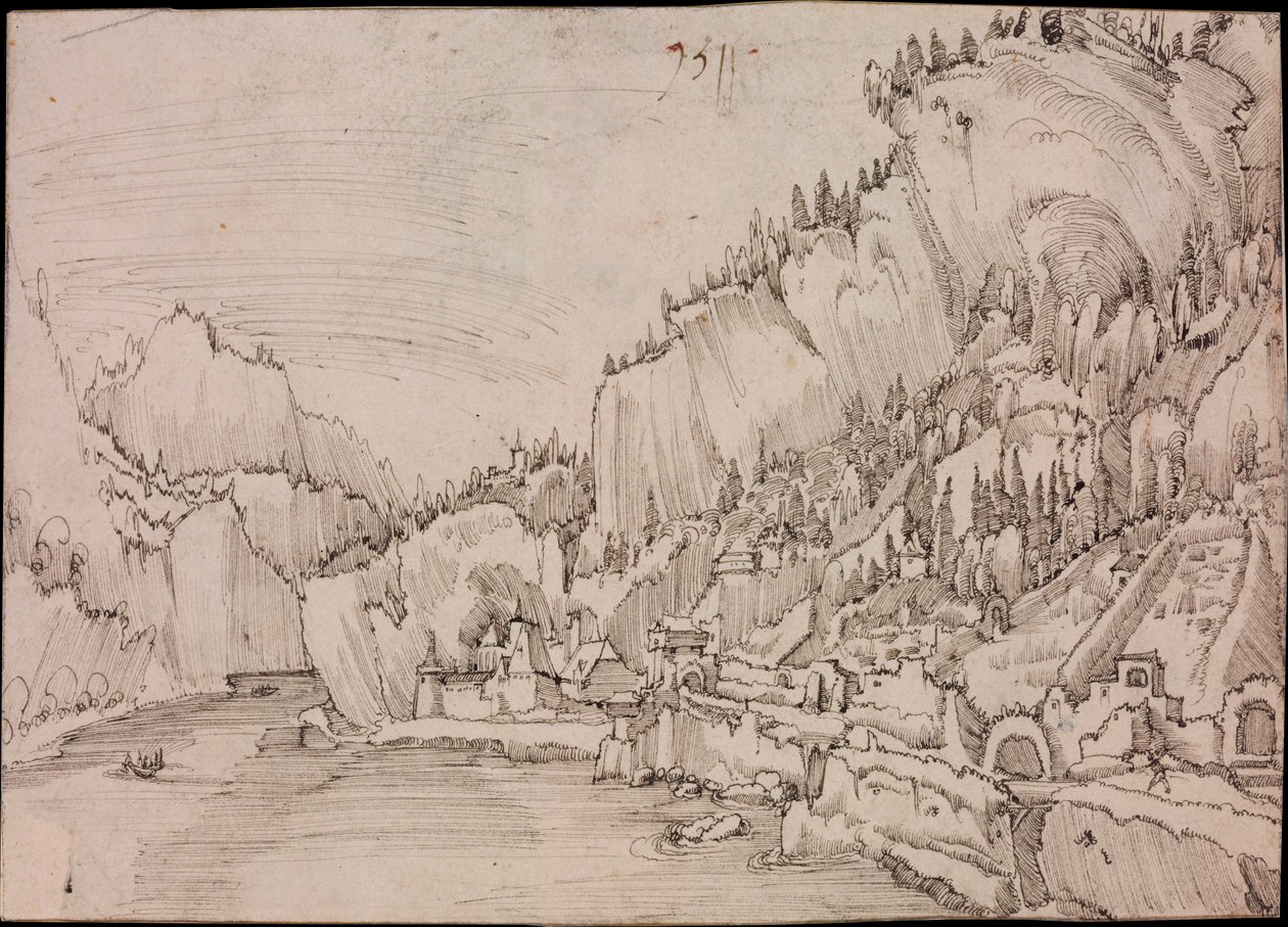Udsigt over Sarmingstein ved Donau (Østrig) - Tegning af Albrecht Altdorfer (cirka 1480-1538) af Albrecht Altdorfer