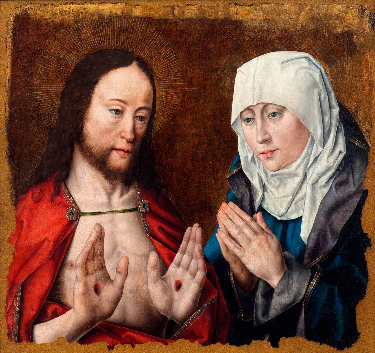 Kristus viser sin mor sømmene i sine hænder, ca. 1490 (olie på lærred) af Albrecht Bouts