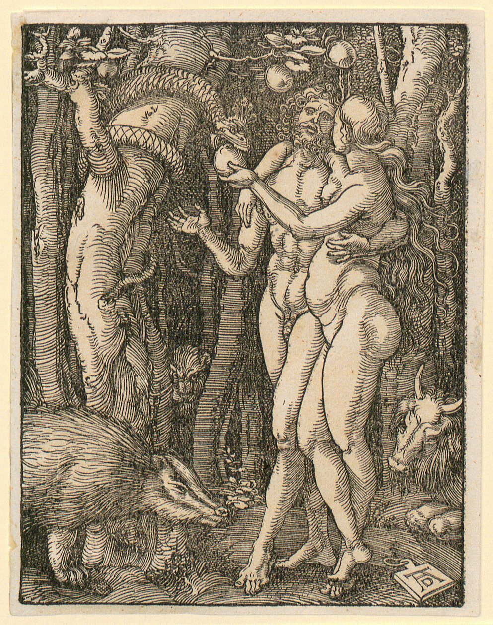 Adam og Eva, blad 2 fra serien "Den lille træsnitspassion" af Albrecht Dürer
