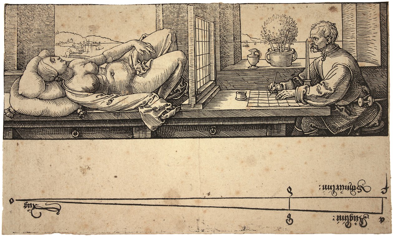 Kunstner tegner en nøgen med perspektivanordning, 1538 af Albrecht Dürer