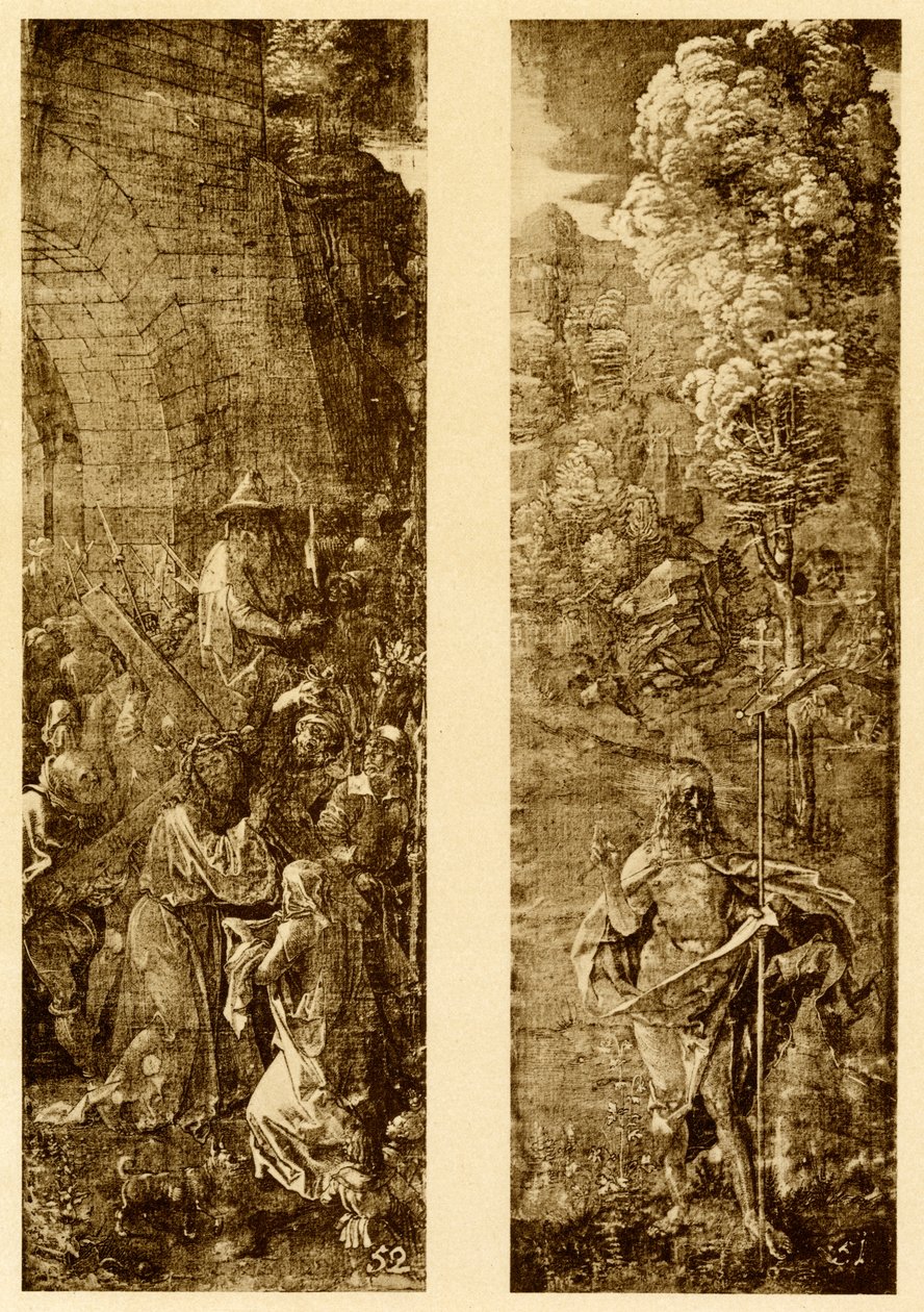 Bæring af korset og Kristus med sejrens banner af Albrecht Dürer