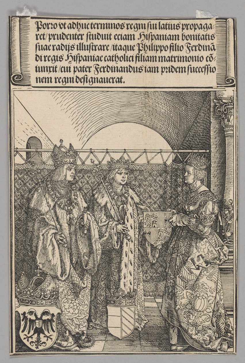 Trolovelse af Philippe med Johanna, plade 15 fra historiske scener fra kejser Maximilian I