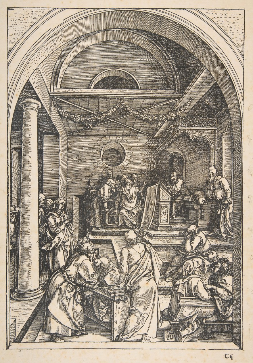 Kristus blandt lægerne, fra The Life of the Virgin, latinsk udgave, 1511.n.d. af Albrecht Dürer