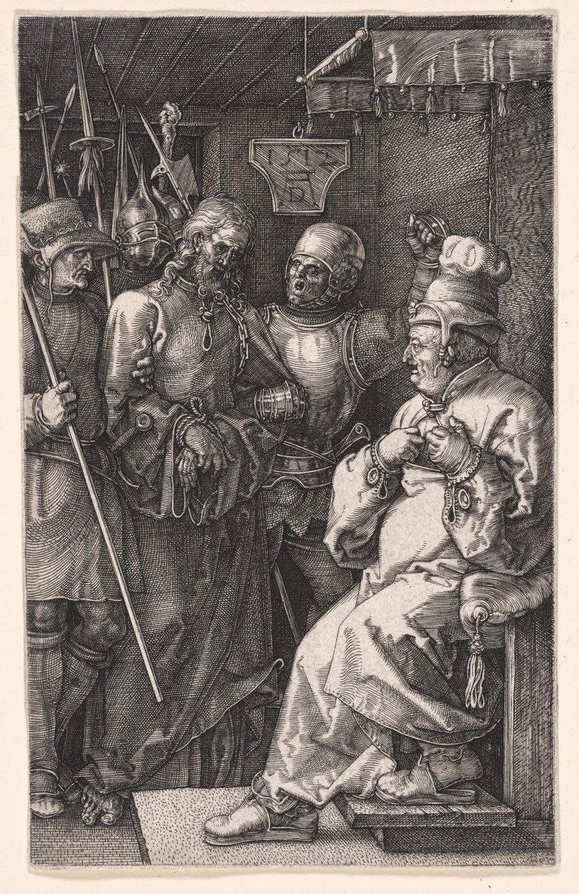 Kristus foran Kajfas, fra The Engraved Passion af Albrecht Dürer