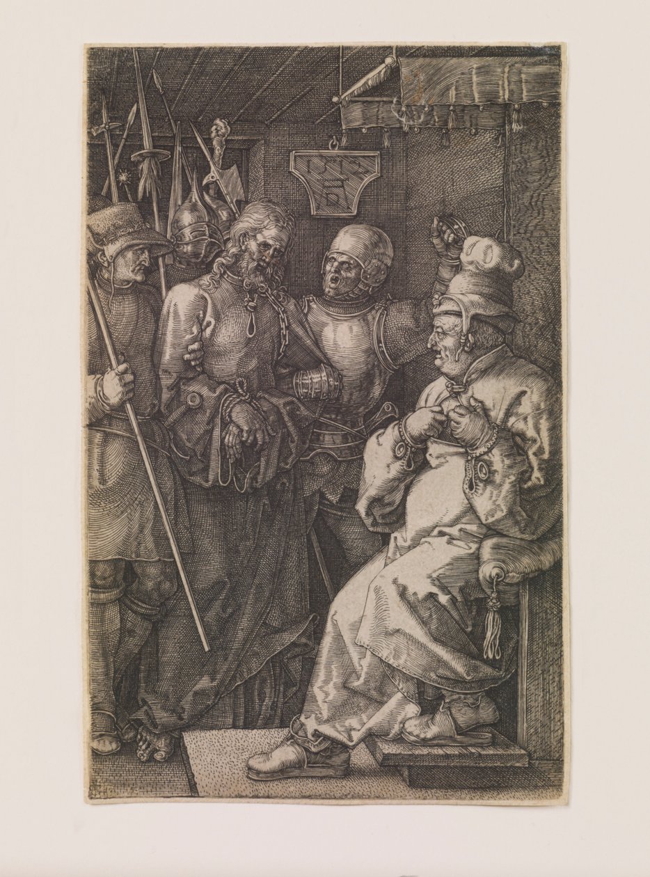 Kristus før Kaifas, fra serien "The Engraved Passion" af Albrecht Dürer