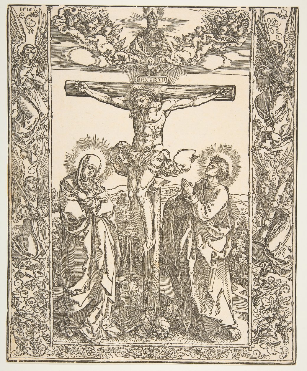Kristus på korset mellem jomfruen og Johannes, 1516. af Albrecht Dürer
