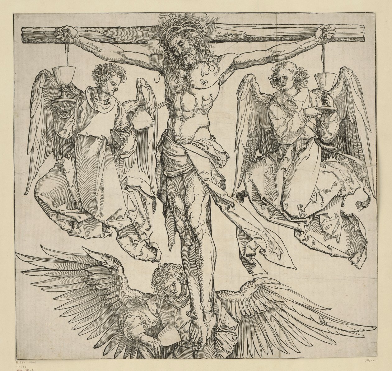 Kristus på korset med tre engle af Albrecht Dürer