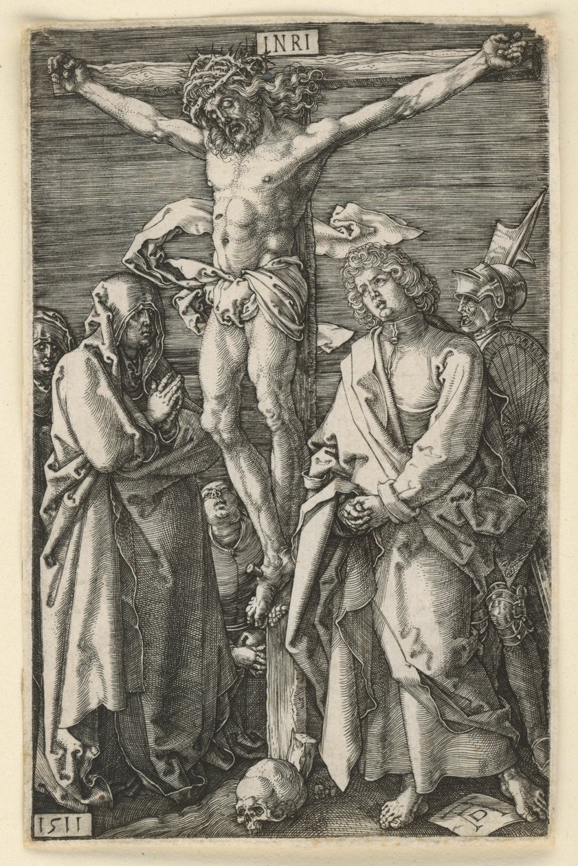 Kristus på korset mellem Maria og Johannes (Graveret passion) af Albrecht Dürer