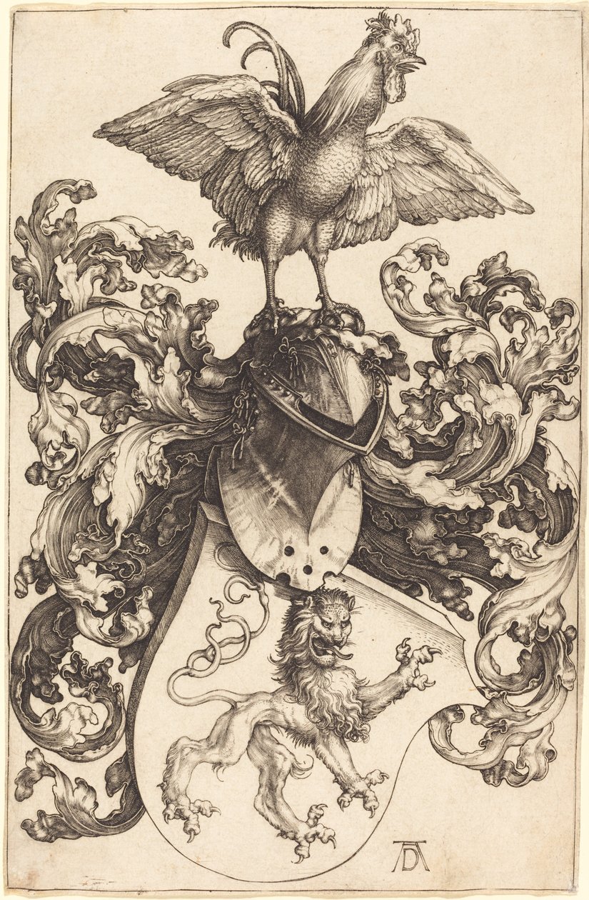 Våbenskjold med en løve og en hane af Albrecht Dürer