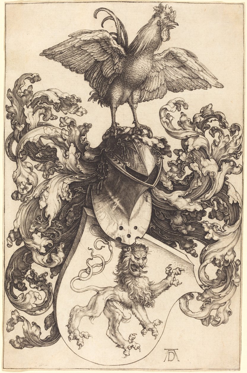 Våbenskjold med en løve og en hane af Albrecht Dürer