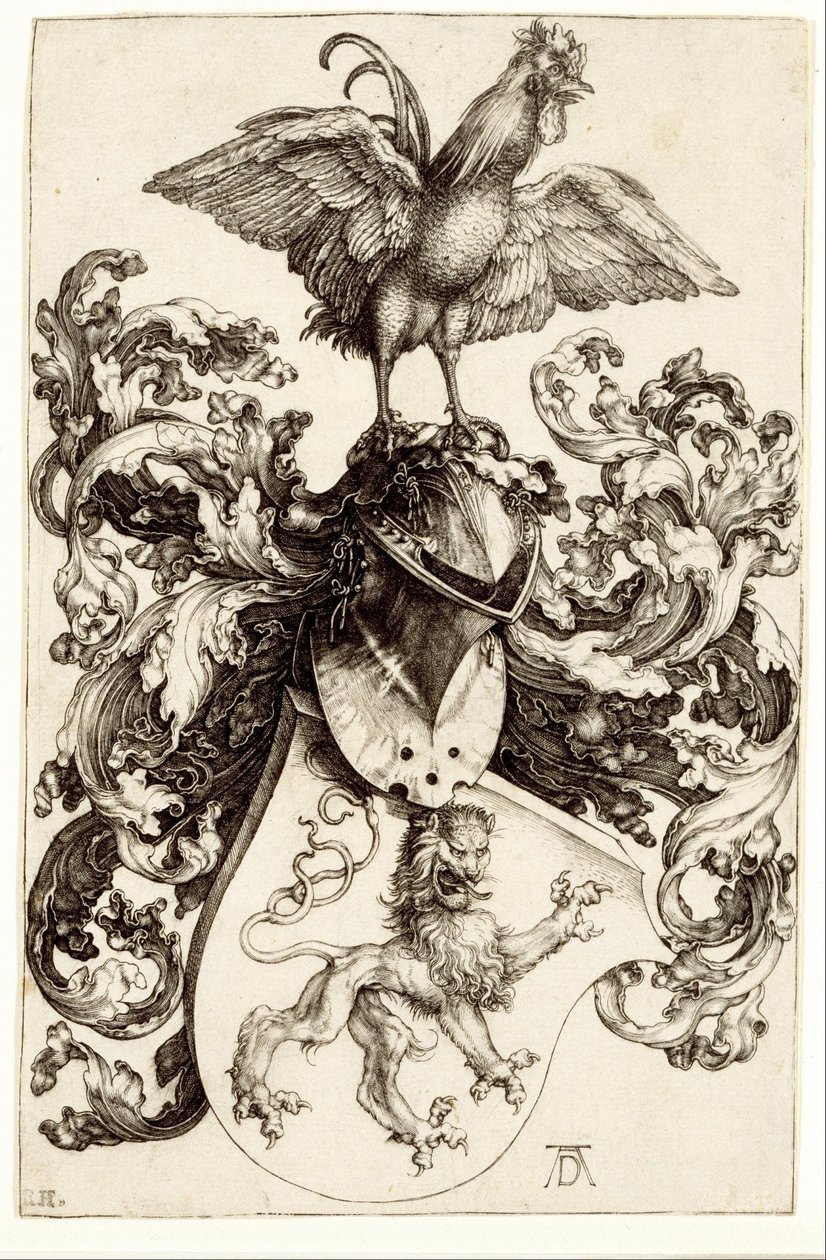 Våbenskjold med en løve og en hane af Albrecht Dürer