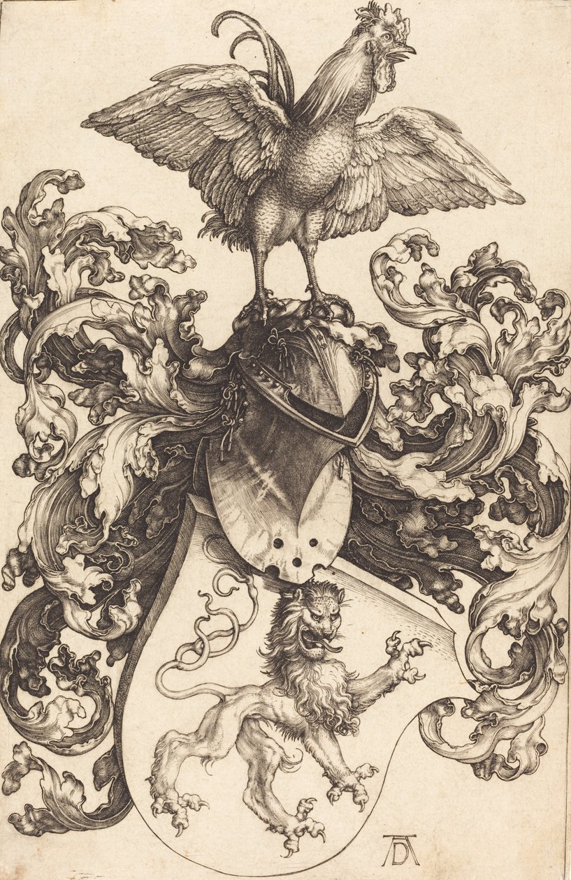 Våbenskjold med en løve og en hane, 15021503. af Albrecht Dürer