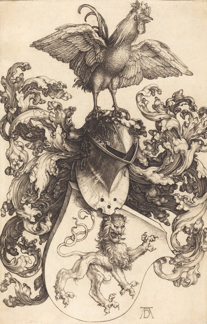 Våbenskjold med en løve og en hane, 15021503. af Albrecht Dürer