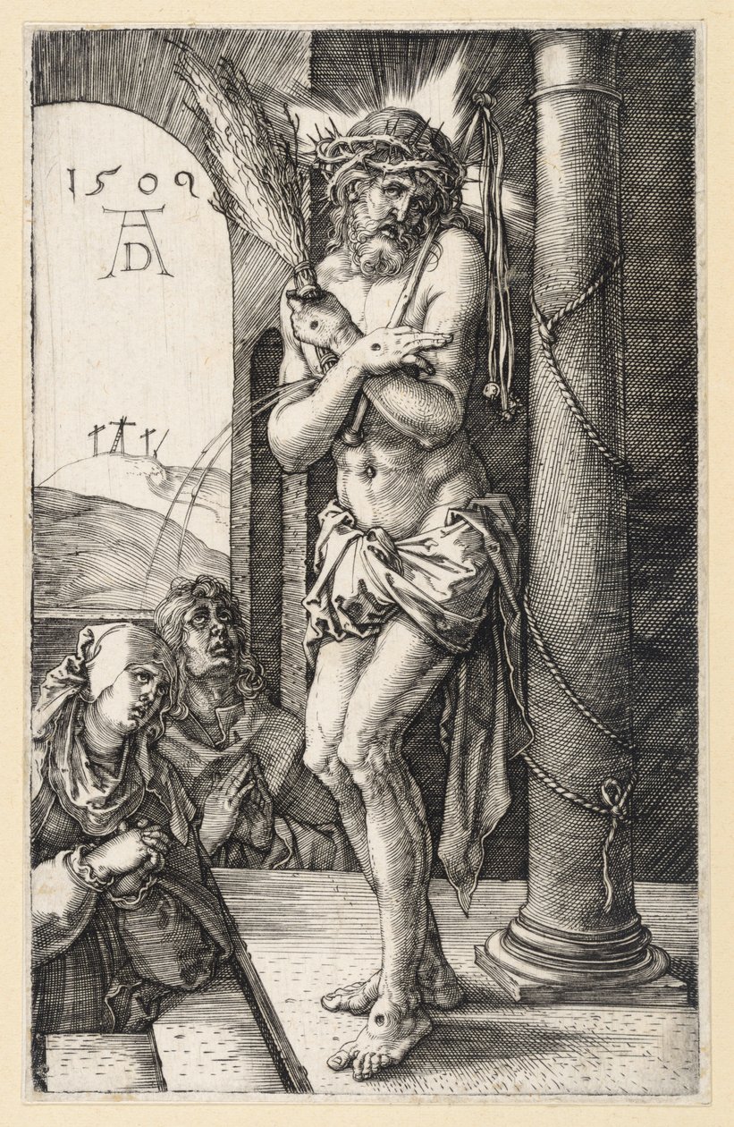 Smertensmanden ved piskesøjlen (Kobberstikspassionen) af Albrecht Dürer