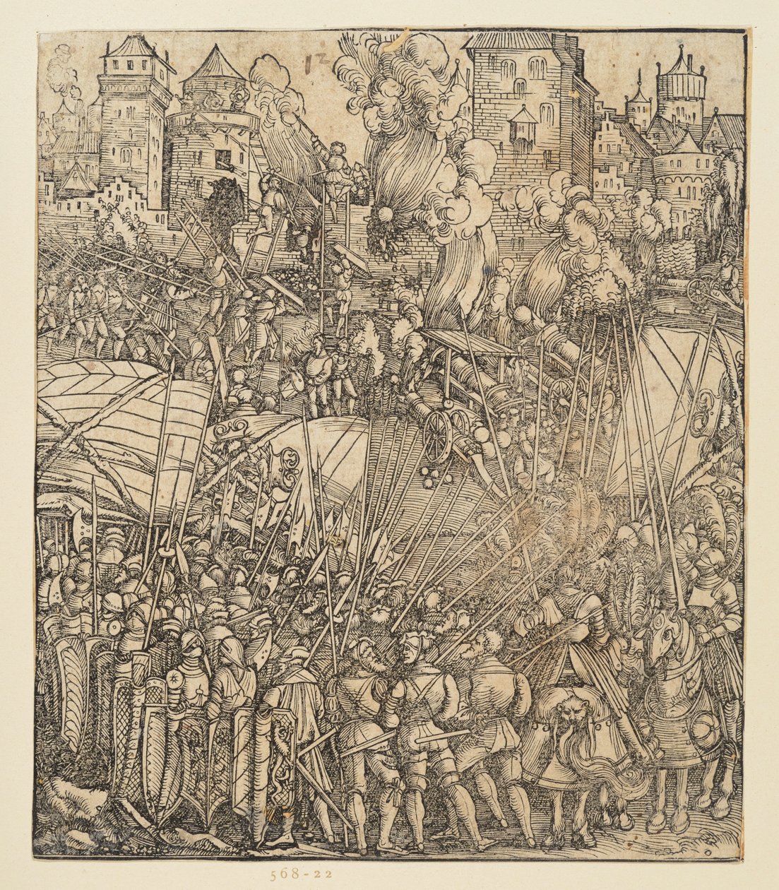 Kejser Maximilian 1.s triumfbue (fragment af 24b): Kampscenen øverst til venstre af Albrecht Dürer