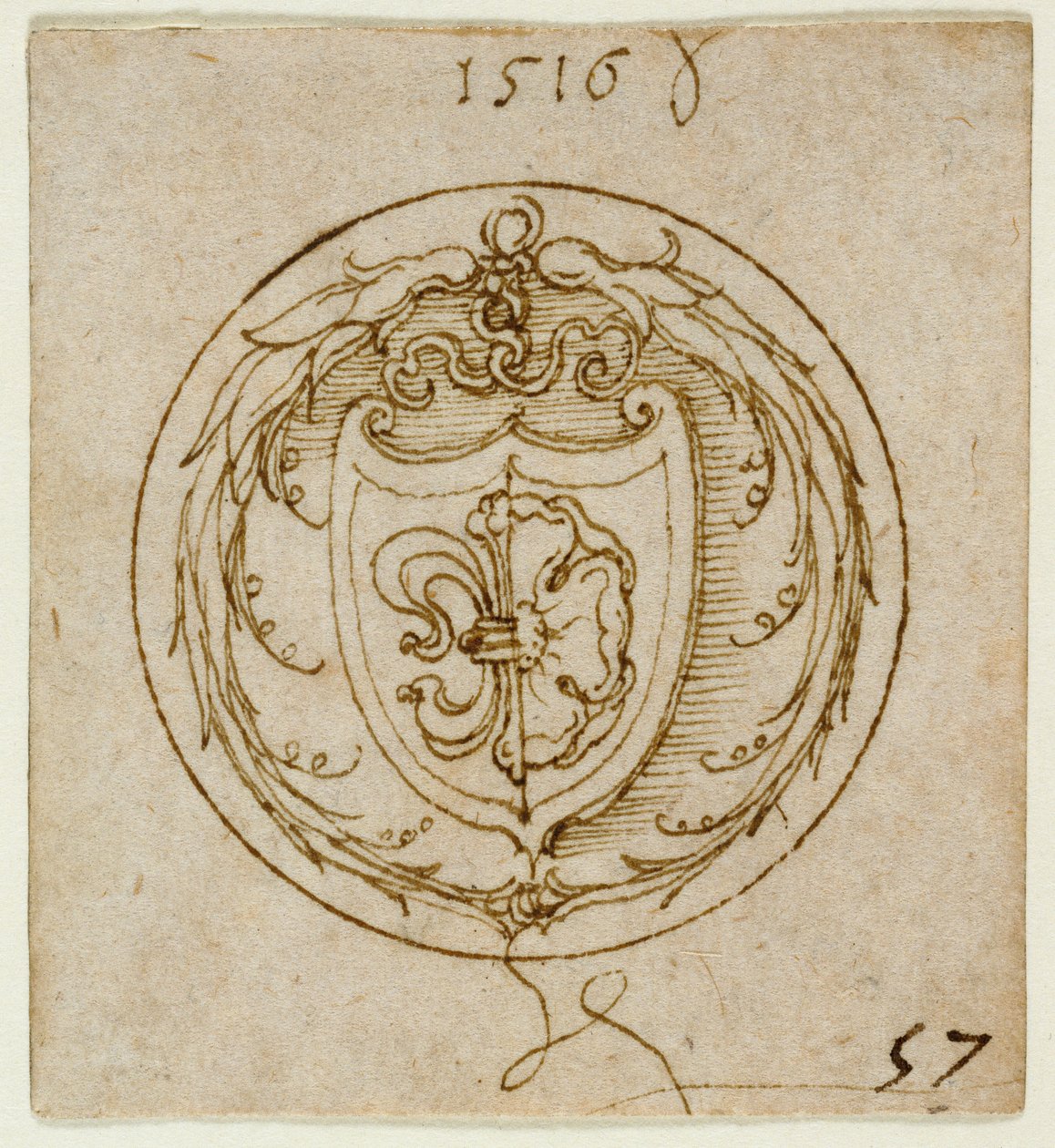 Design til et ornament eller en signetring med Lazarus Spenglers våbenskjold af Albrecht Dürer