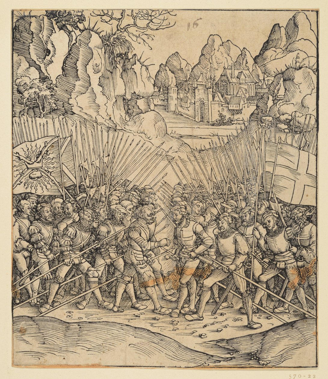 Kejser Maximilian 1.s æresport (fragment fra 24b): Kampscenen nederst til venstre af Albrecht Dürer